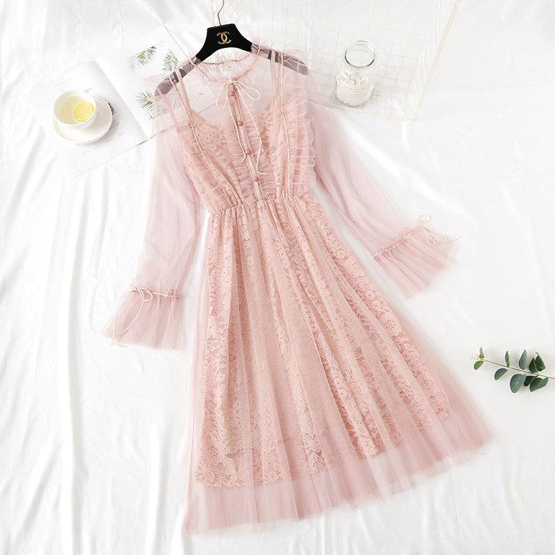 Minority French retro doll dress with lace dress  4324