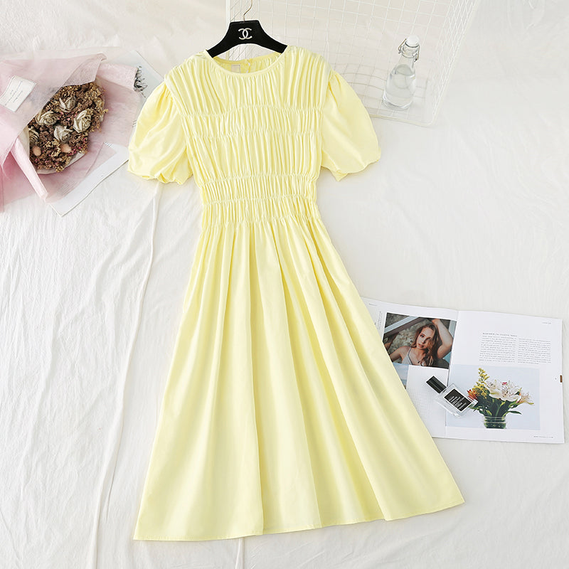 Narrow waist, slim temperament, bubble sleeves, small Hepburn skirt  4148