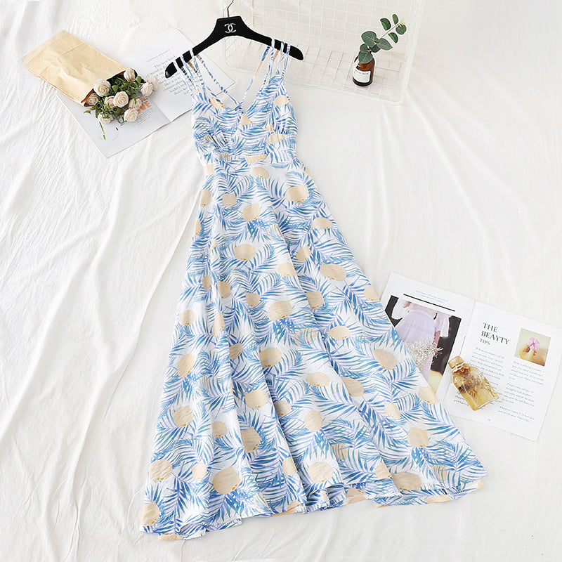 Broken Flower Chiffon dress female French first love skirt retro super Fairy  4108