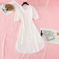 Cut out lace doll neck French dress with slim waist  4197