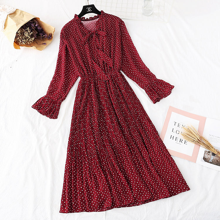 Französischer Retro-Innenrock mit gepunktetem Boden, mittellang 3965