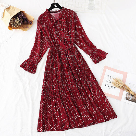 Französischer Retro-Innenrock mit gepunktetem Boden, mittellang 3965