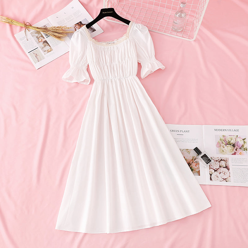 The new waist is slim, square neck skirt, French retro dress  4505