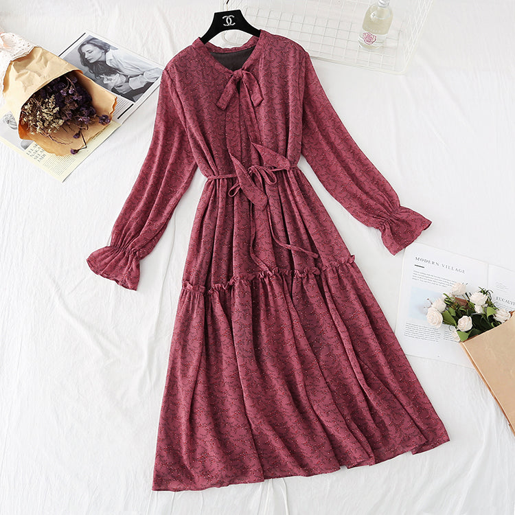 Loose floral French retro skirt fairy super fairy series  4020