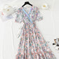 Small fresh thin tea break skirt V-neck seaside holiday dress  4232