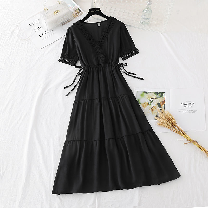 French retro waist with slim temperament fairy long skirt  4158