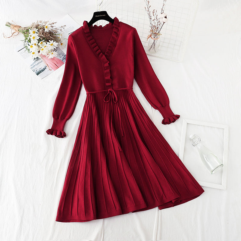 Slim lace up Knit Skirt over the knee style Christmas skirt  4071