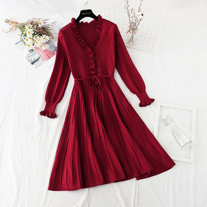 Slim lace up Knit Skirt over the knee style Christmas skirt  4071