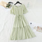Cotton linen dress shows thin French retro skirt  4145