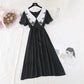 French retro waist closed to show thin temperament bubble sleeve skirt  4144