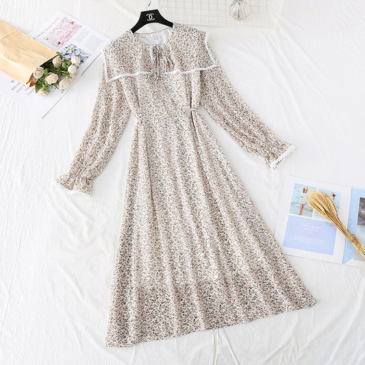 French retro floral lace up waist slim temperament long skirt  3924