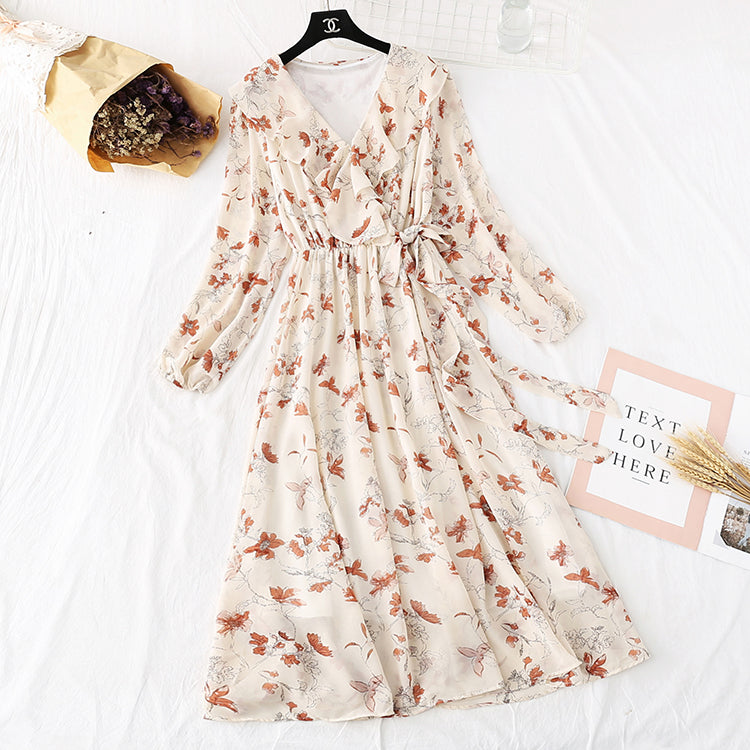 New French retro Mori floral style with a bottomed skirt at the waist  3969