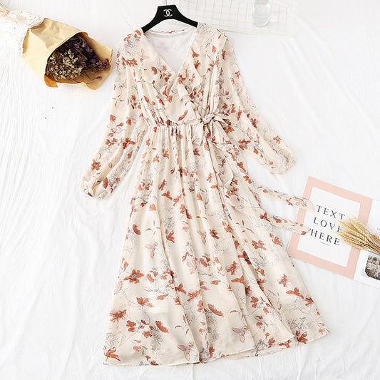 New French retro Mori floral style with a bottomed skirt at the waist  3969