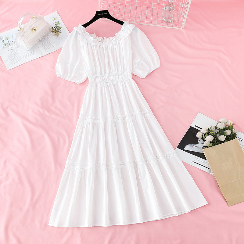 New style bubble sleeve temperament French light mature style slim skirt  4217