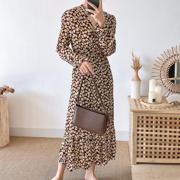 Fashion Pleated Chiffon Floral Dress  3898