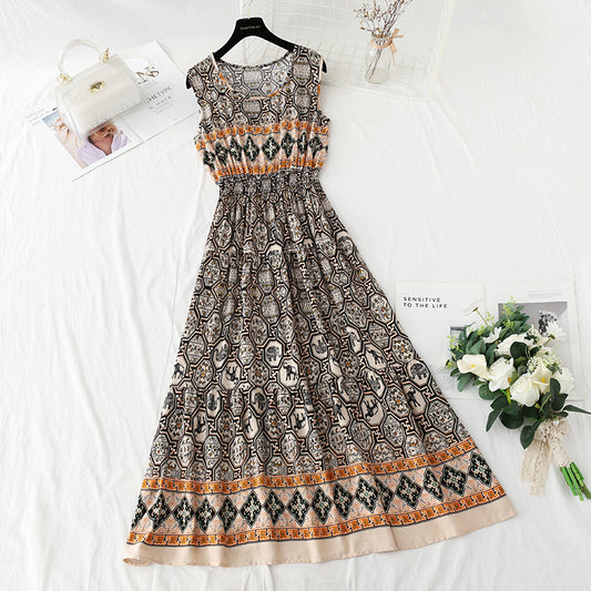 Long skirt with slim waist and French retro national style beach skirt  4126