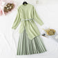 Knee knitted sweater pleated skirt two piece set  4463