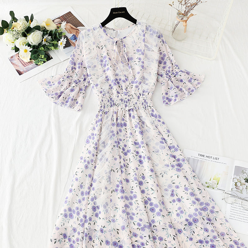 Chiffon floral skirt first love department sweet aging knee length skirt  4426