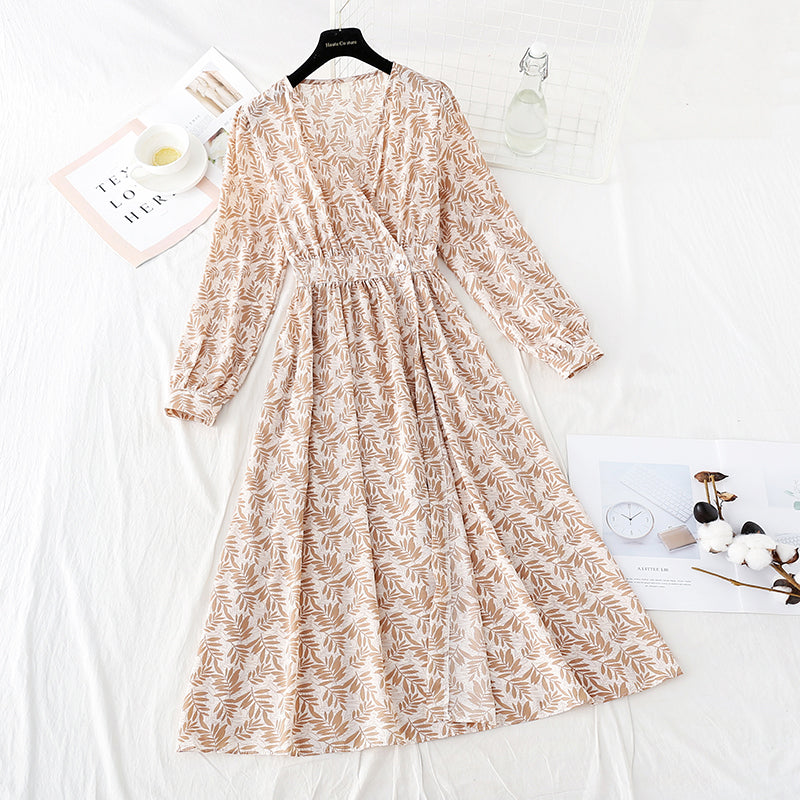 Chiffon dress is slim, light and mature, floral skirt  4083