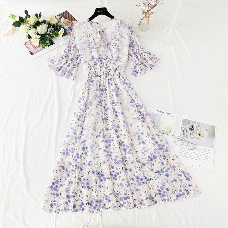 Chiffon floral skirt first love department sweet aging knee length skirt  4426