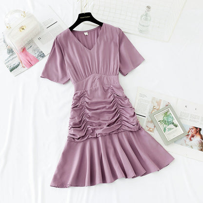 The new waist is slim, and the light cooked wind lotus leaf edge fishtail skirt  4156