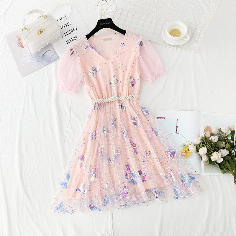 Fairy super fairy lace gauze skirt heavy industry embroidery Sequin  4421