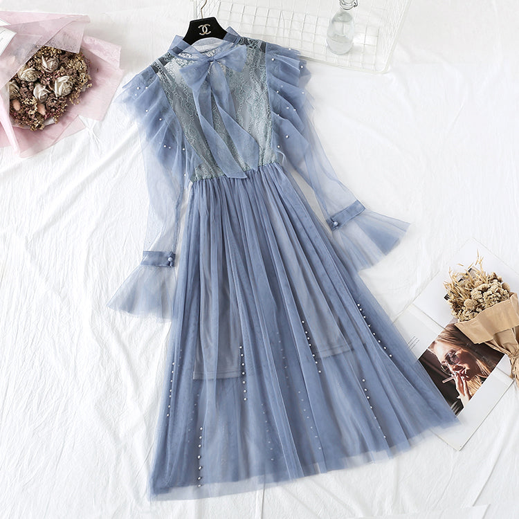 New nail bead lace up French retro super xiansen sweet skirt  4309