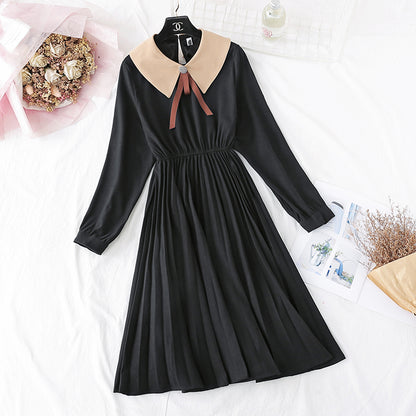 New sweet doll neck French retro pleat with a long skirt at the bottom  3908