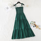 Cotton linen suspender dress Vintage long skirt  4142