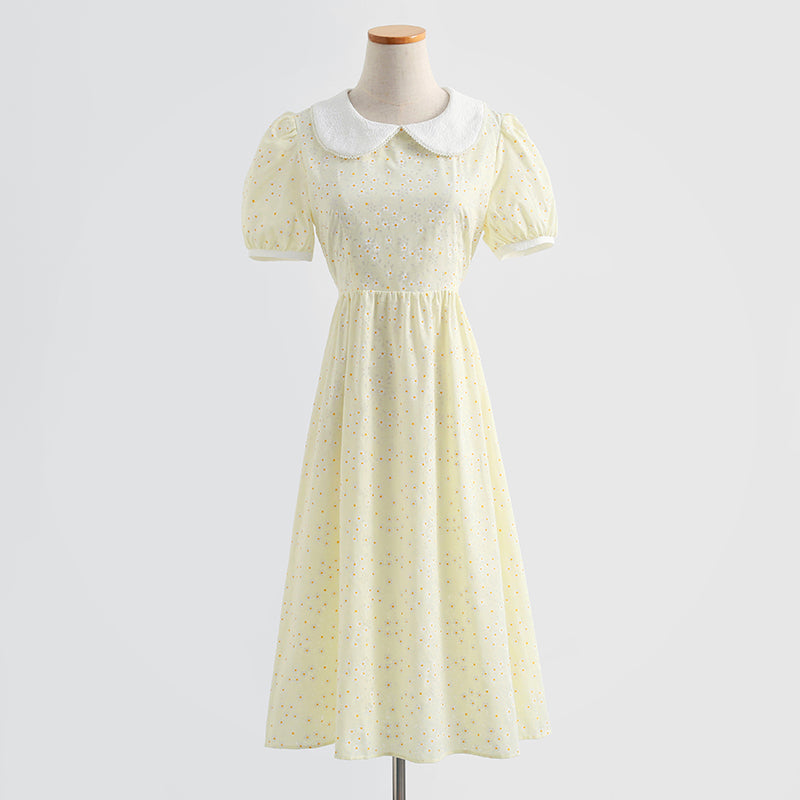 Sweet floral skirt bubble sleeve small A-line skirt  4281