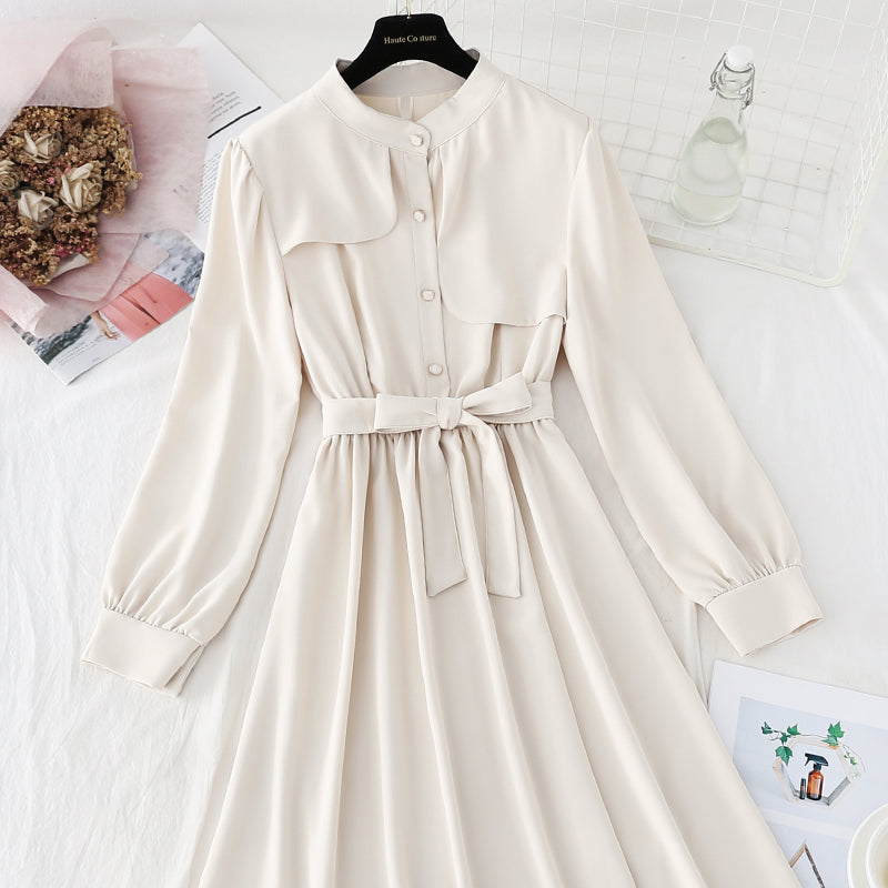 Dress design sense of minority lace up solid color thin skirt for children  4090