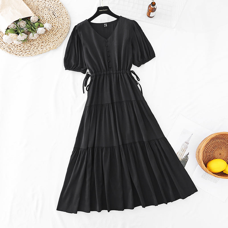 The new lace up waist shows thin temperament, French minority retro long skirt  4512