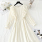 Long sleeved white dress French simple temperament  4225