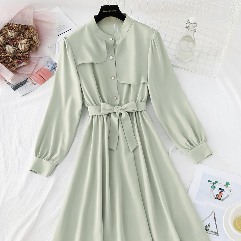 Dress design sense of minority lace up solid color thin skirt for children  4090