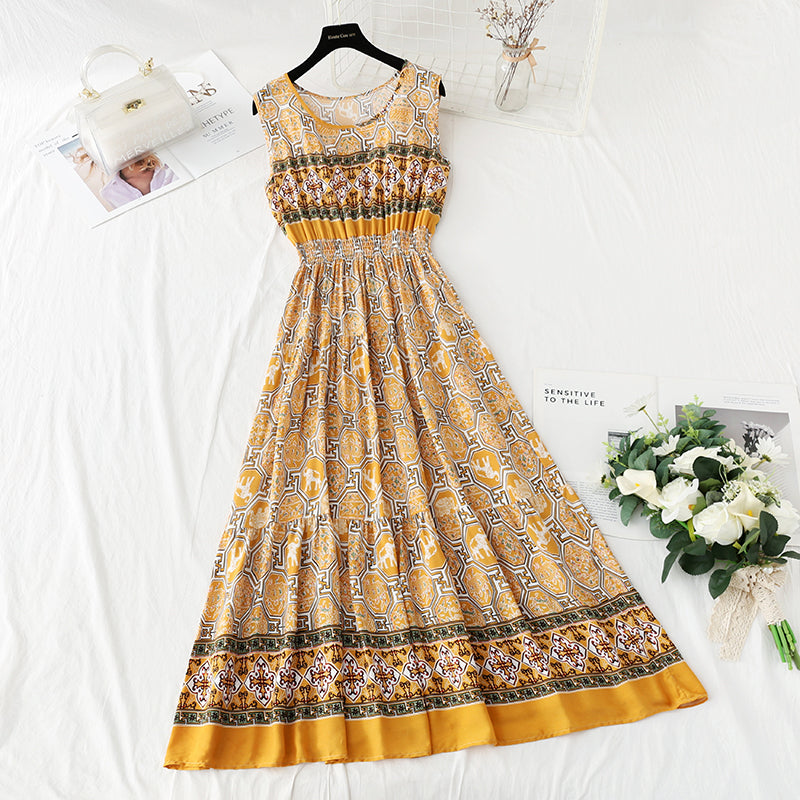 Long skirt with slim waist and French retro national style beach skirt  4231