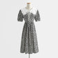 French retro doll neck cotton linen Floral Dress  4290