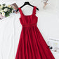 Baumwoll-Leinen-Kleid Französisches Retro-Strapskleid 4263