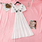 French retro waist closed to show thin temperament bubble sleeve skirt  4144