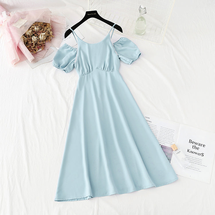 New French pearl shoulder strap temperament small skirt  4228