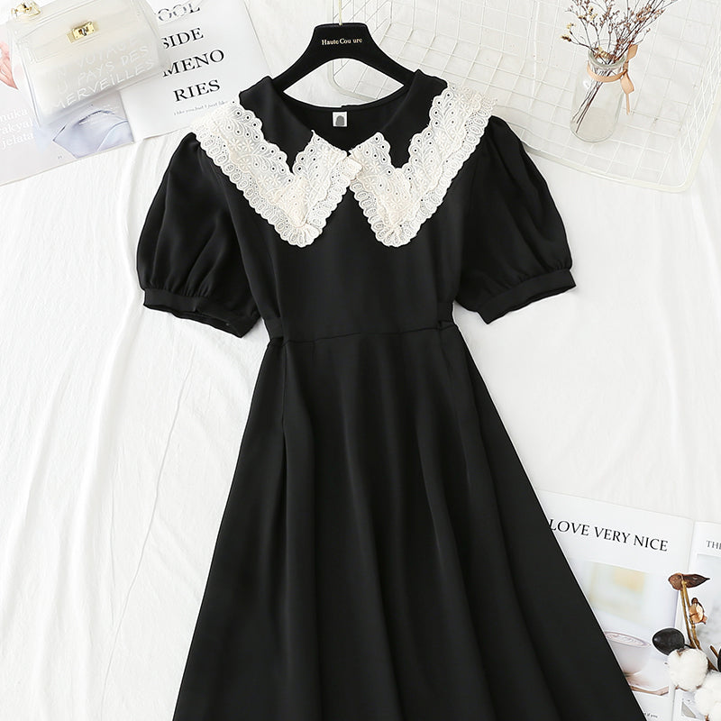 New French gentle style first love skirt with thin waist and long style  4239