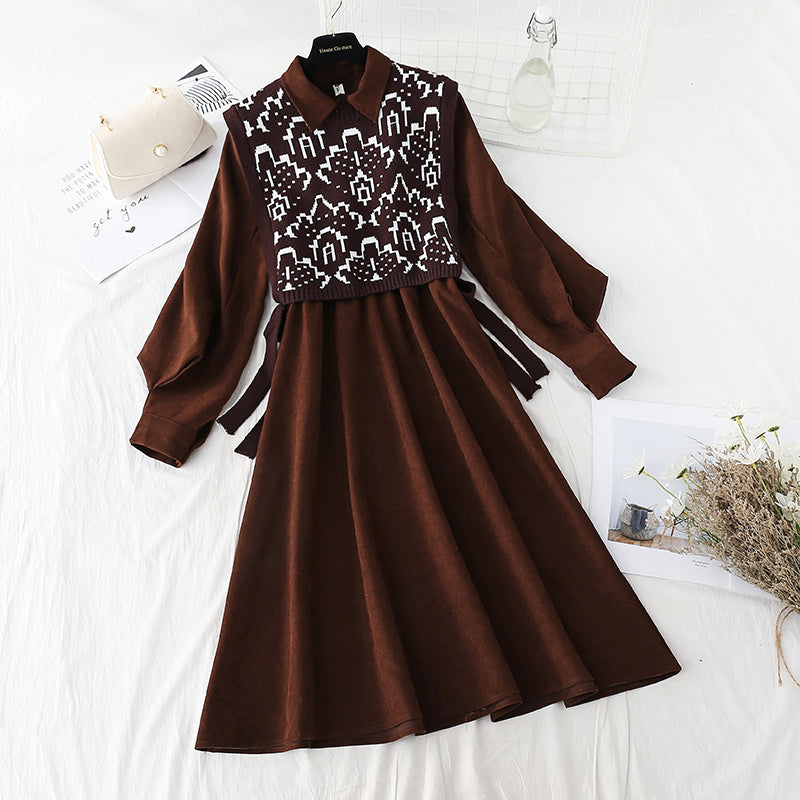 Slim knit dress versatile bottomed winter dress  4075