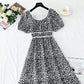 Small fresh sweet floral dress retro bubble sleeve  4274
