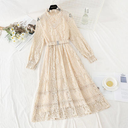 Stitched lace dress gentle style slim temperament bottomed skirt women  4094