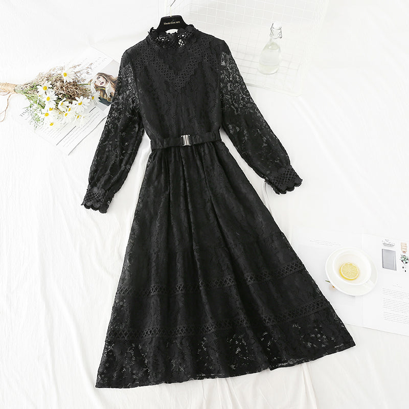 Stitched lace dress gentle style slim temperament bottomed skirt women  4094