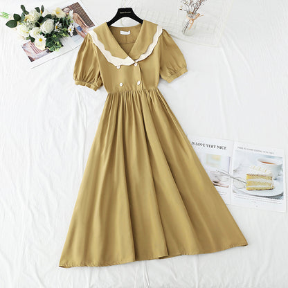 French retro doll collar bubble sleeve waist closing tea break skirt  4268