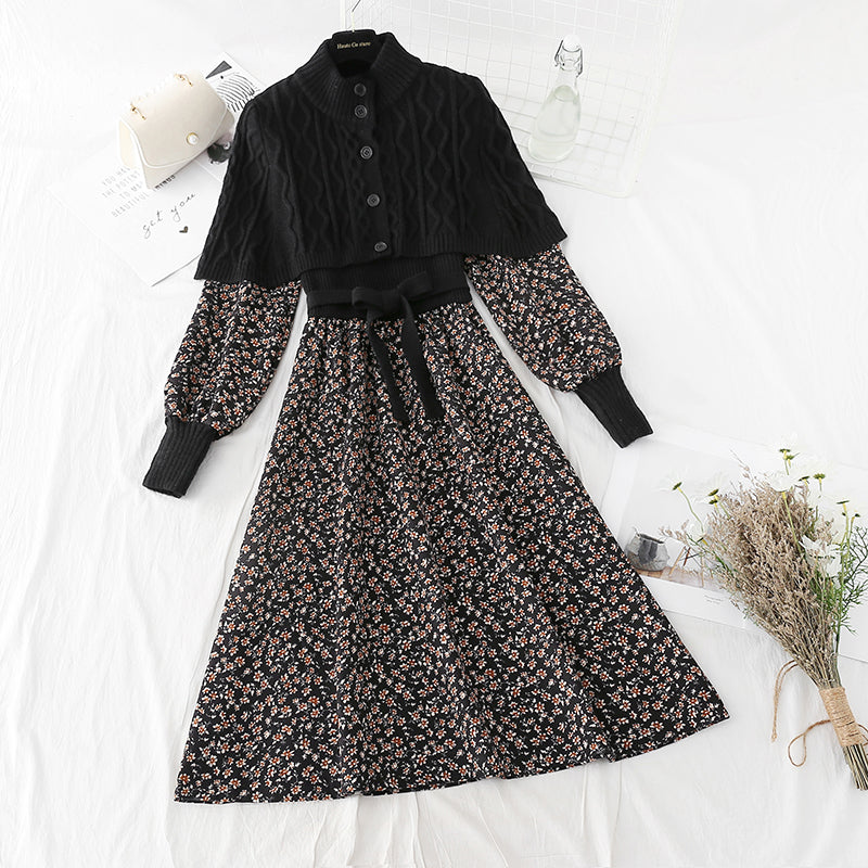 Corduroy stitched knitted dress  4076