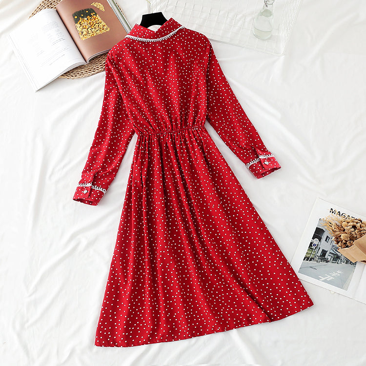 Sweet age reducing thin bow college snow spinning dress  3890