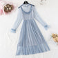 New suspender pleated long skirt fairy super fairy series French Retro  4025