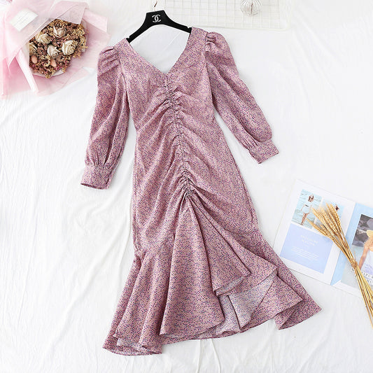 Personalized Ruffle fishtail French retro long skirt  3816