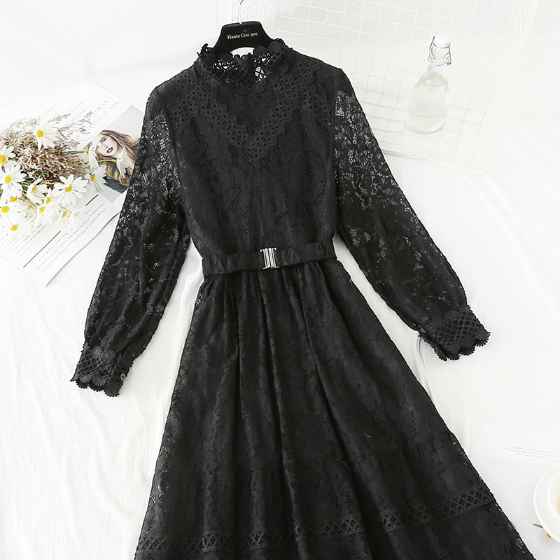 Stitched lace dress gentle style slim temperament bottomed skirt women  4094